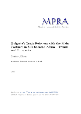 Bulgaria's Trade Relations with the Main Partners in Sub-Saharan Africa