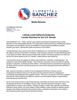 Media Release Latinas Lead California Endorses Loretta