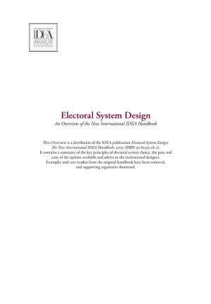 Electoral System Design an Overview of the New International IDEA Handbook