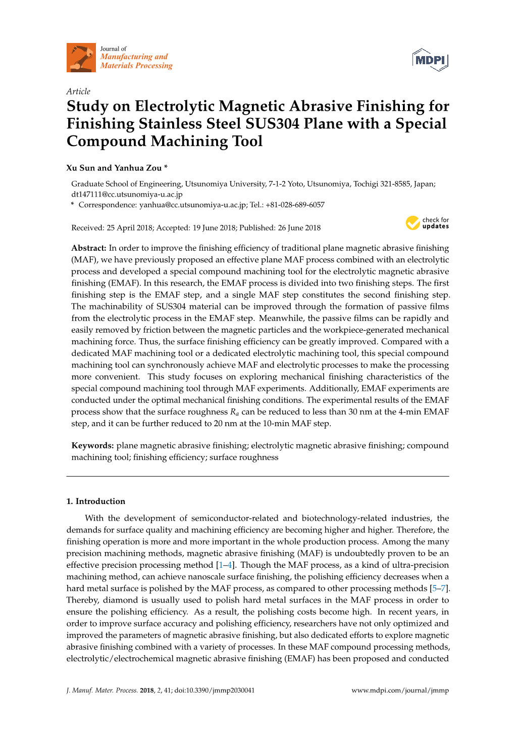 Study on Electrolytic Magnetic Abrasive Finishing for Finishing Stainless Steel SUS304 Plane with a Special Compound Machining Tool