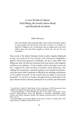 6. Lost Worlds of Labour: Paul Olberg, the Jewish Labour Bund, and Menshevik Socialism