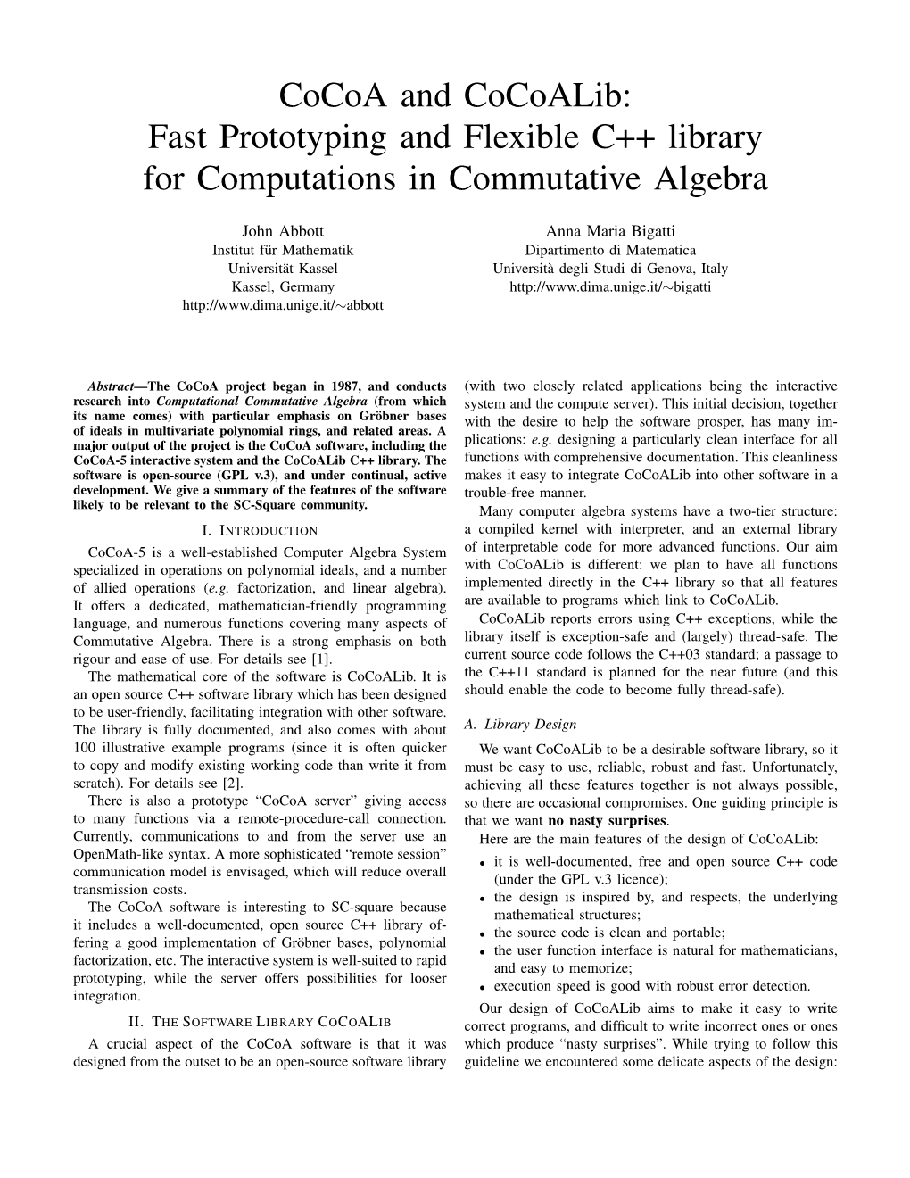 Cocoa and Cocoalib: Fast Prototyping and Flexible C++ Library for Computations in Commutative Algebra