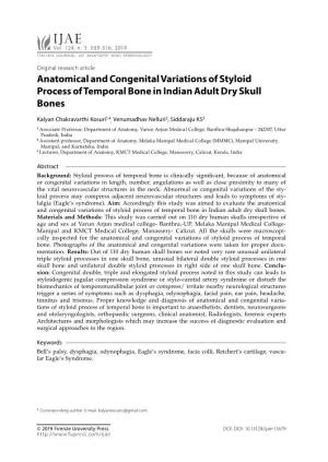 Anatomical and Congenital Variations of Styloid Process of Temporal Bone in Indian Adult Dry Skull Bones