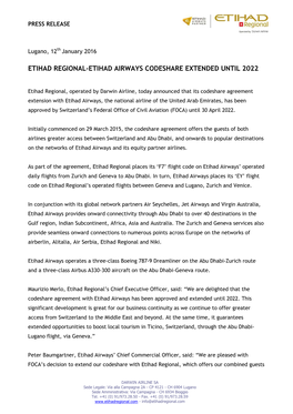 Darwin Airline-Etihad Regional Extended Codeshare with Etihad