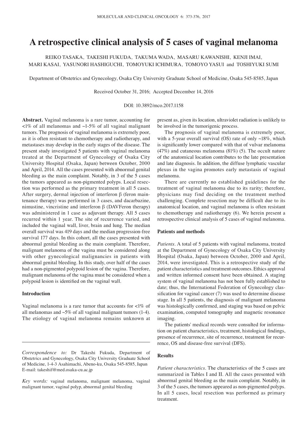 A Retrospective Clinical Analysis of 5 Cases of Vaginal Melanoma