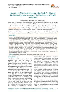 Kaizen and 5S As Lean Manufacturing Tools for Discreat Production Systems: a Study of the Feasibility in a Textile Company