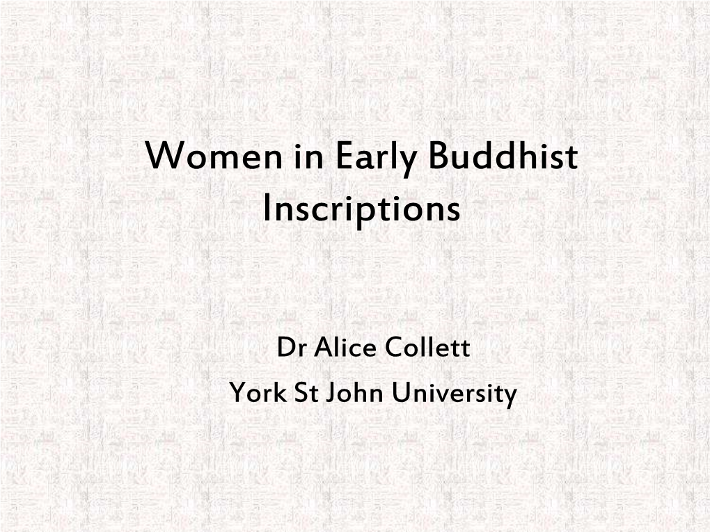 Women in Early Buddhist Inscriptions