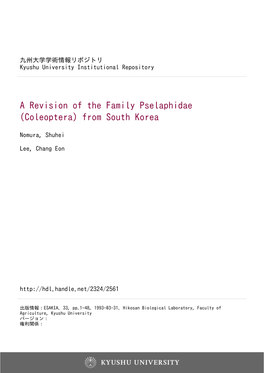 A Revision of the Family Pselaphidae (Coleoptera) from South Korea