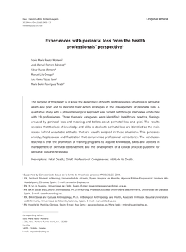 Experiences with Perinatal Loss from the Health Professionals’ Perspective1