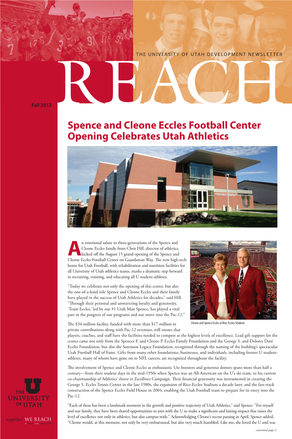 Spence and Cleone Eccles Football Center Opening Celebrates Utah Athletics