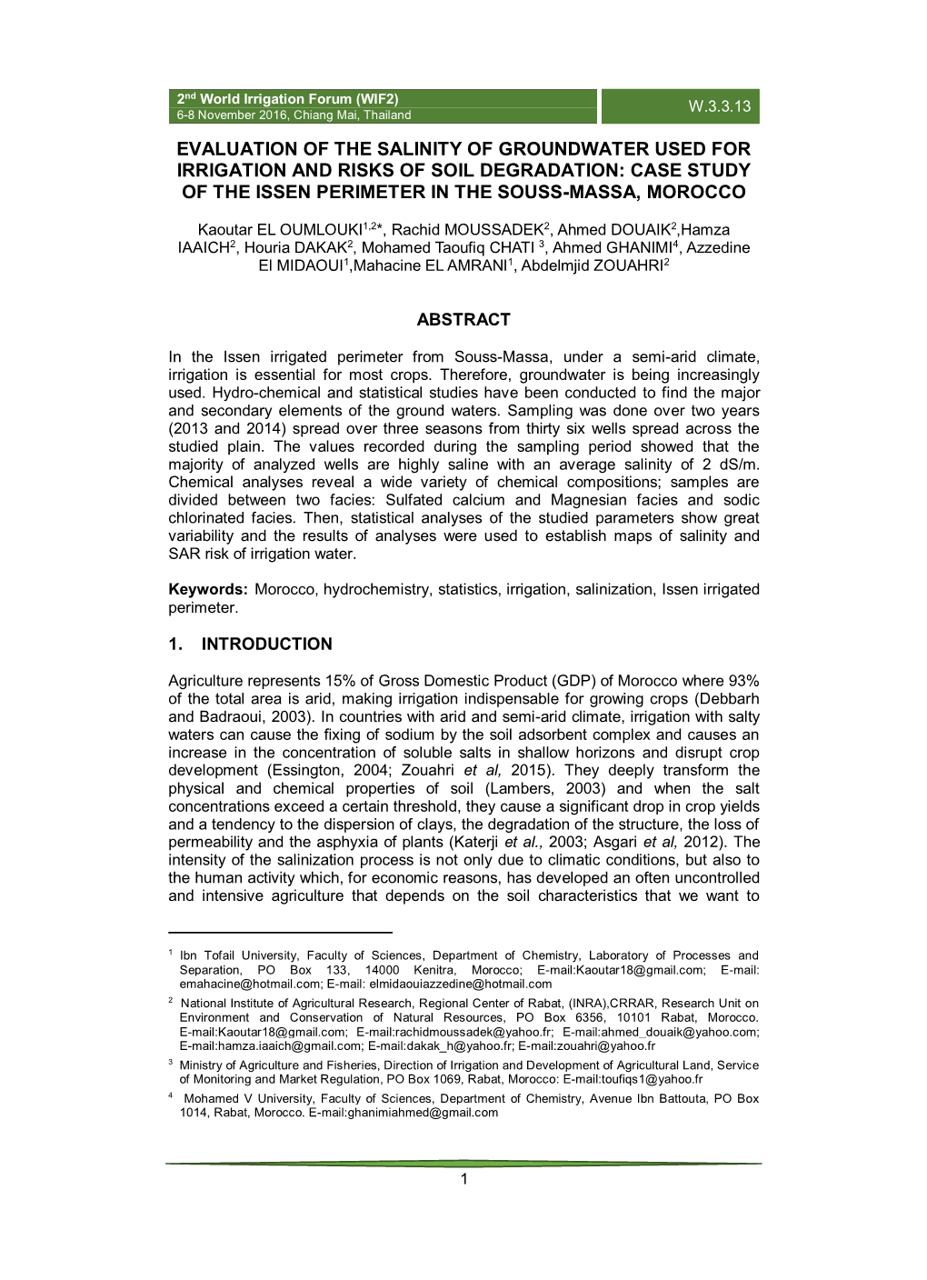 Evaluation of the Salinity of Groundwater Used for Irrigation and Risks of Soil Degradation: Case Study of the Issen Perimeter in the Souss-Massa, Morocco