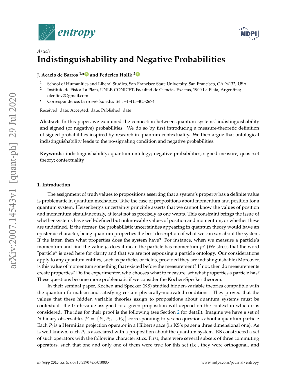 Indistinguishability and Negative Probabilities