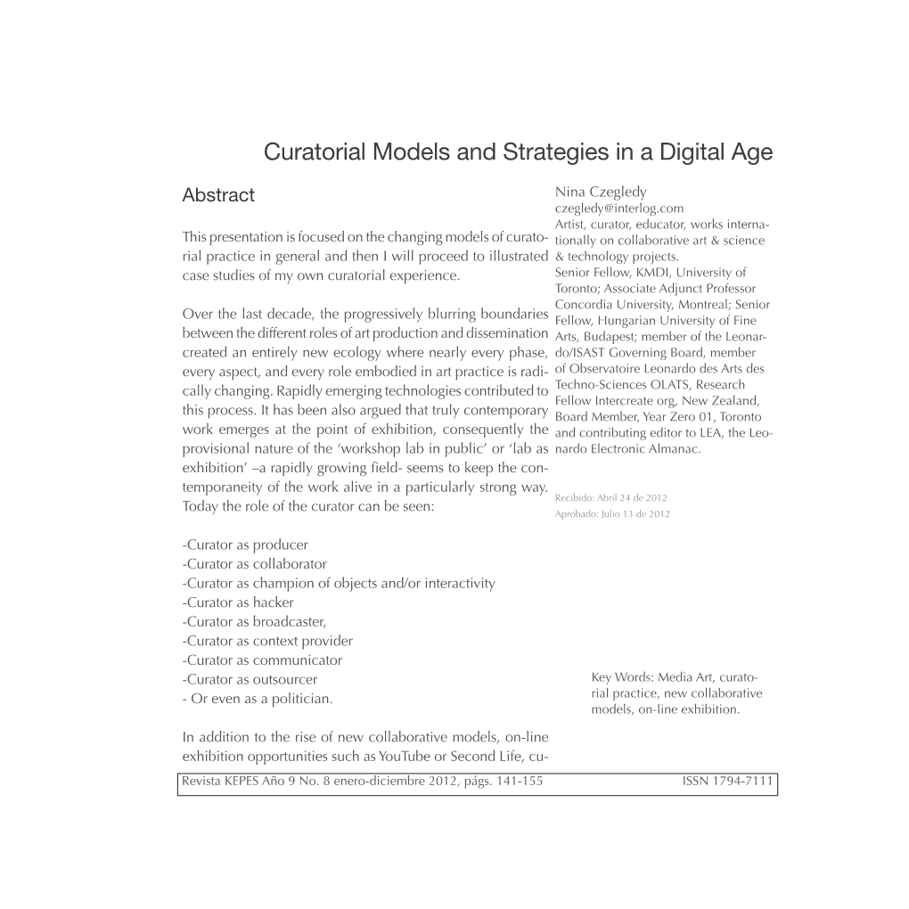 Curatorial Models and Strategies in a Digital