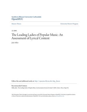 The Leading Ladies of Popular Music: an Assessment of Lyrical Content Julie Miller