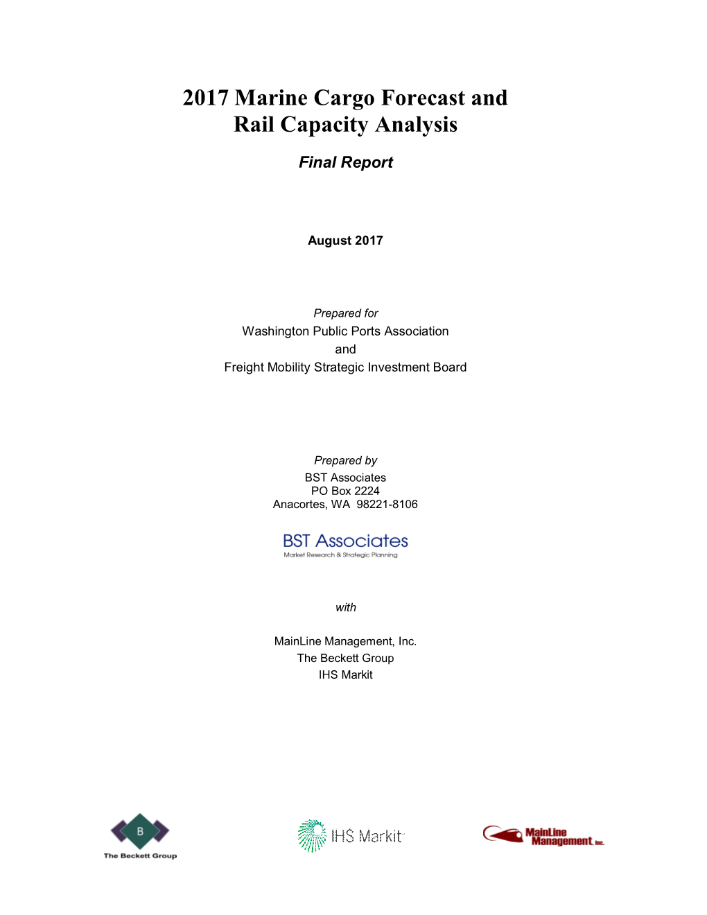 2017 Marine Cargo Forecast and Rail Capacity Analysis