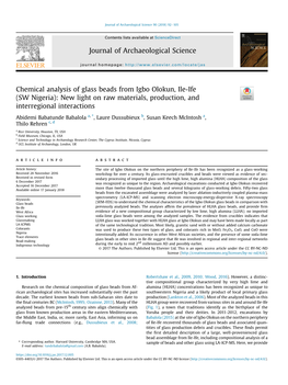 Chemical Analysis of Glass Beads from Igbo Olokun, Ile-Ife (SW Nigeria): New Light on Raw Materials, Production, and Interregional Interactions