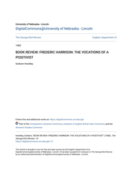 Book Review: Frederic Harrison: the Vocations of a Positivist