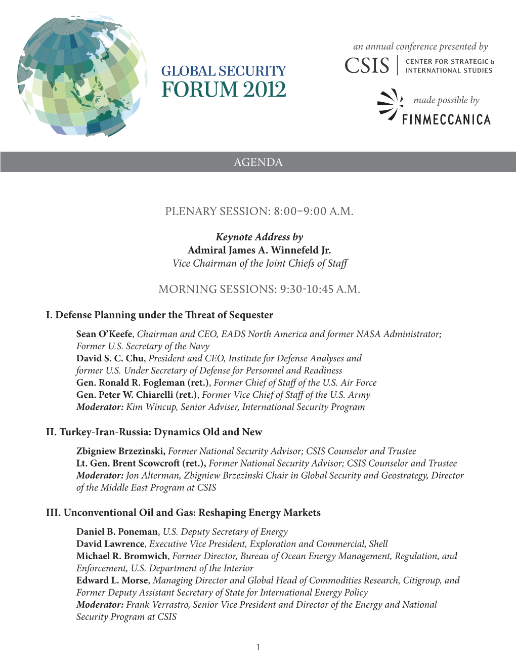 Agenda Plenary Session