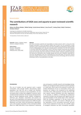 The Contributions of EAZA Zoos and Aquaria to Peer-Reviewed Scientific Research