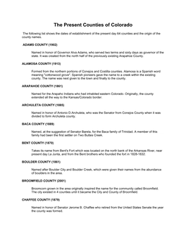 The Present Counties of Colorado
