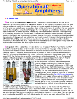 What Exactly Is an Operational Amplifier? Let's Define What That Component Is and Look at the Parameters of This Amazing Device