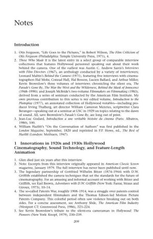 Introduction 1 Innovations in 1920S and 1930S Hollywood