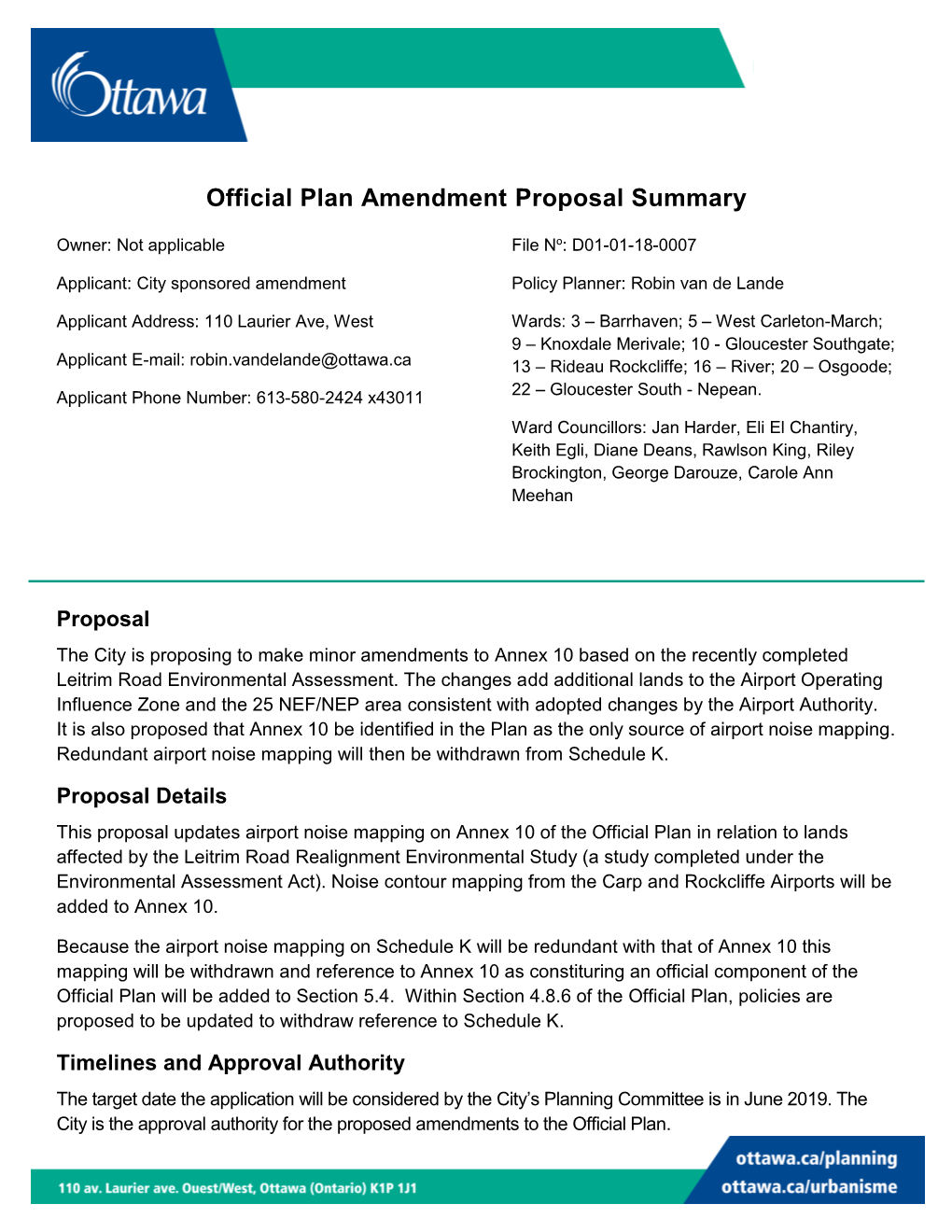 Official Plan Amendment Proposal Summary