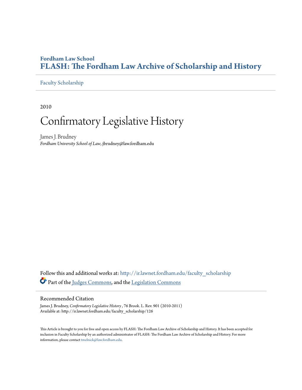 Confirmatory Legislative History James J