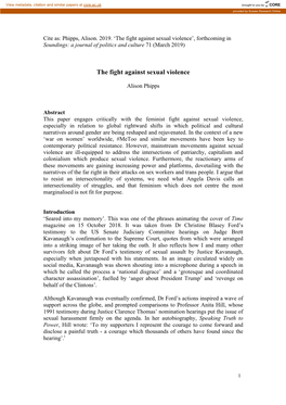 The Fight Against Sexual Violence’, Forthcoming in Soundings: a Journal of Politics and Culture 71 (March 2019)