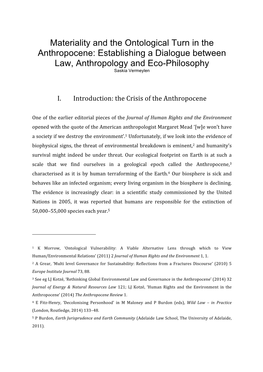 Materiality and the Ontological Turn in the Anthropocene: Establishing a Dialogue Between Law, Anthropology and Eco-Philosophy Saskia Vermeylen