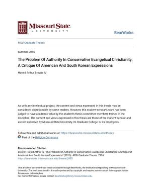 The Problem of Authority in Conservative Evangelical Christianity: a Critique of American and South Korean Expressions