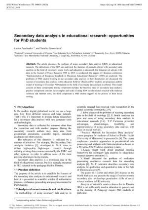 Secondary Data Analysis in Educational Research: Opportunities for Phd Students