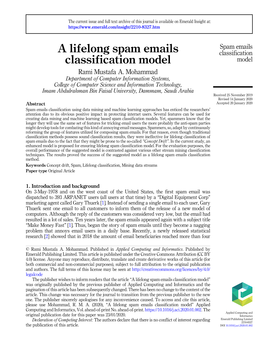 A Lifelong Spam Emails Classification Model