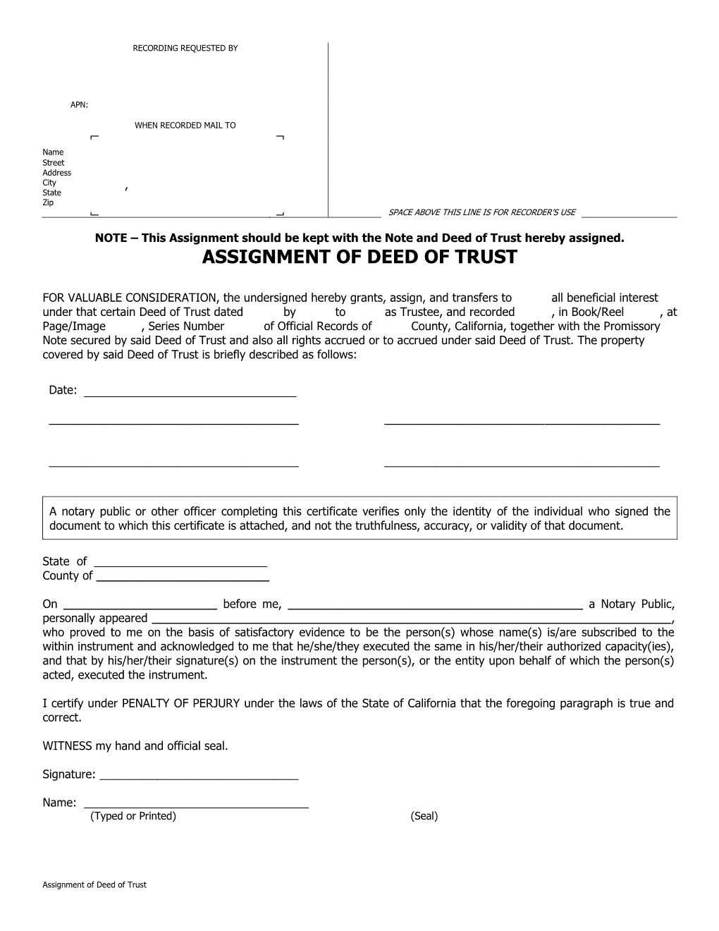 Assignment of Deed of Trust