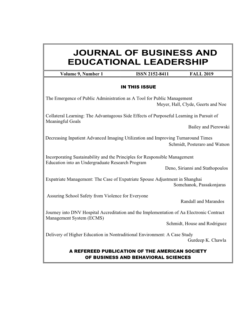 Journal of Business and Educational Leadership