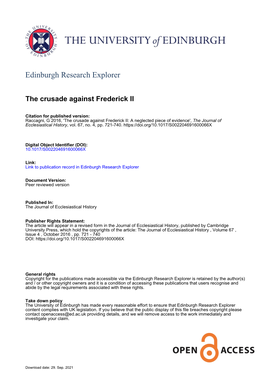 The Crusade Against Frederick II a Neglected Piece of Evidence