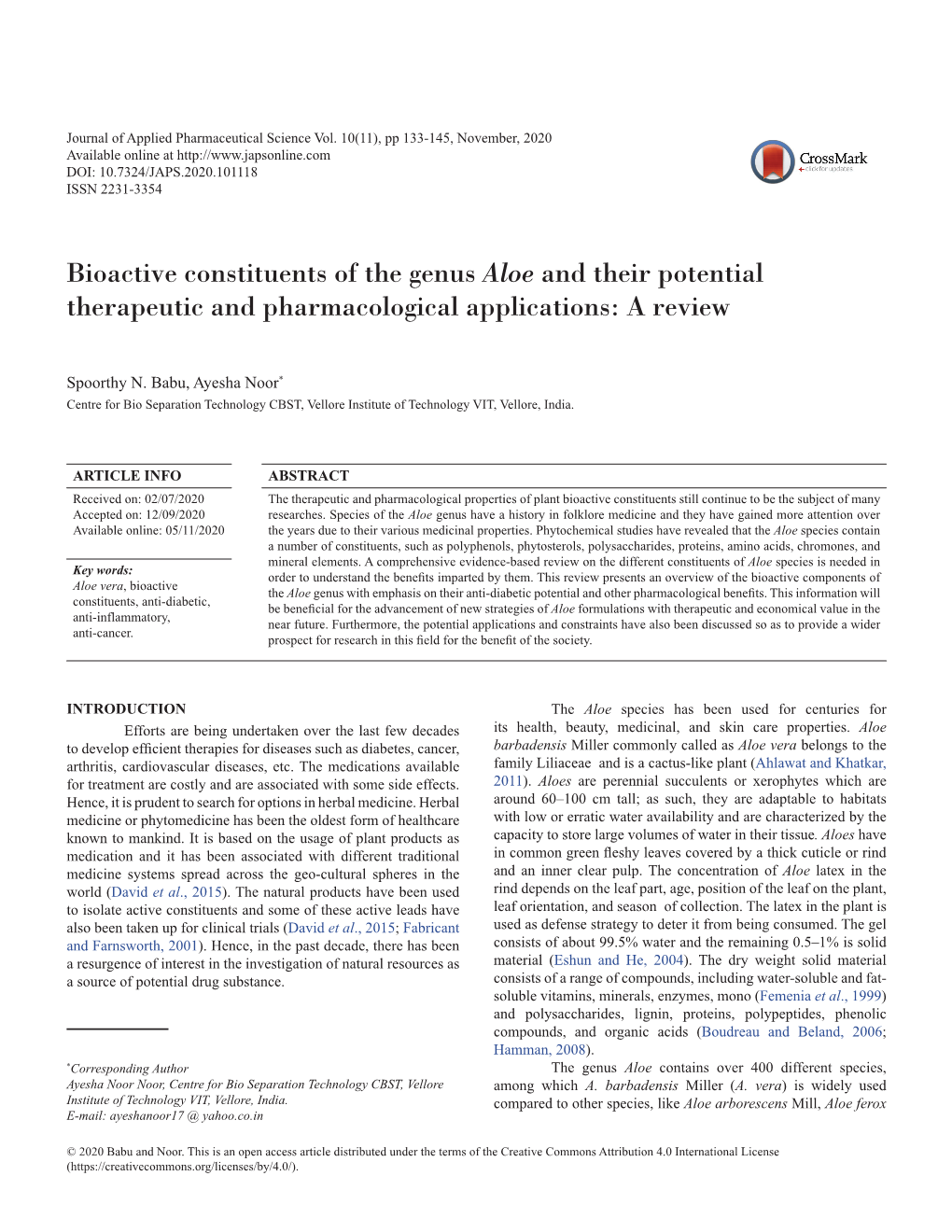 Aloe and Their Potential Therapeutic and Pharmacological Applications: a Review