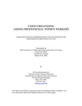 Union Organizing Among Professional Women Workers