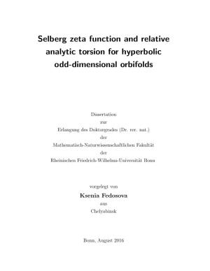 Selberg Zeta Function and Relative Analytic Torsion for Hyperbolic Odd-Dimensional Orbifolds