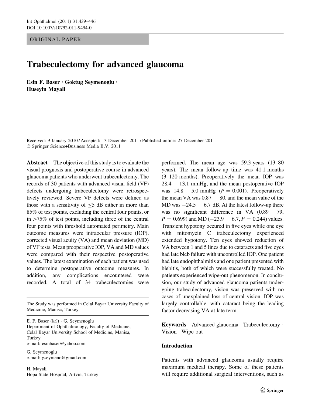 Trabeculectomy for Advanced Glaucoma