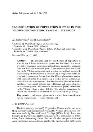 Classification of Population Ii Stars in the Vilnius Photometric System. I