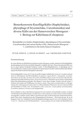 Bemerkenswerte Kurzflügelkäfer (Staphylinidae), Phytophage (Chrysomelidae, Curculionoidea) Und Diverse Käfer Aus Der Hannoverschen Moorgeest – 1