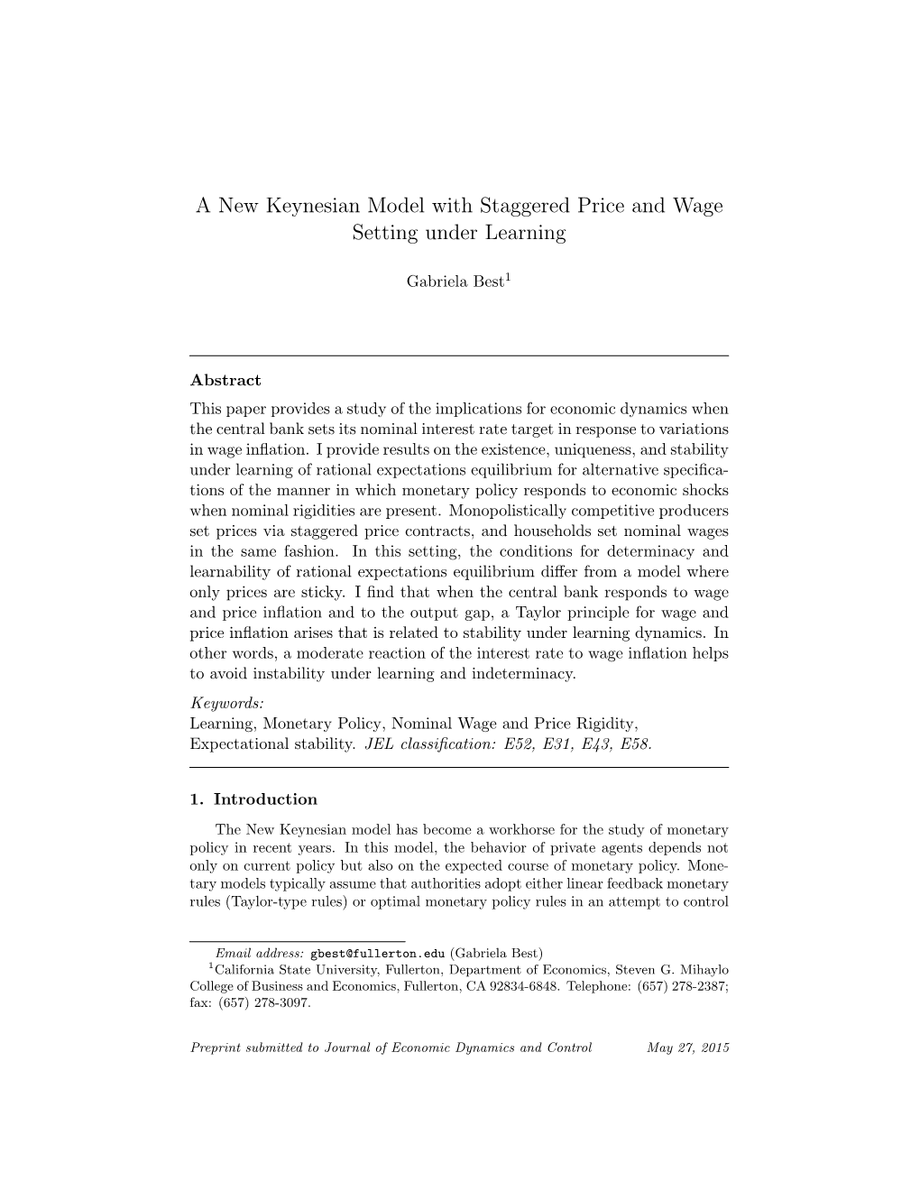 A New Keynesian Model with Staggered Price and Wage Setting Under Learning