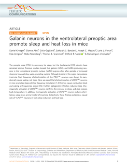 Galanin Neurons in the Ventrolateral Preoptic Area Promote Sleep and Heat Loss in Mice