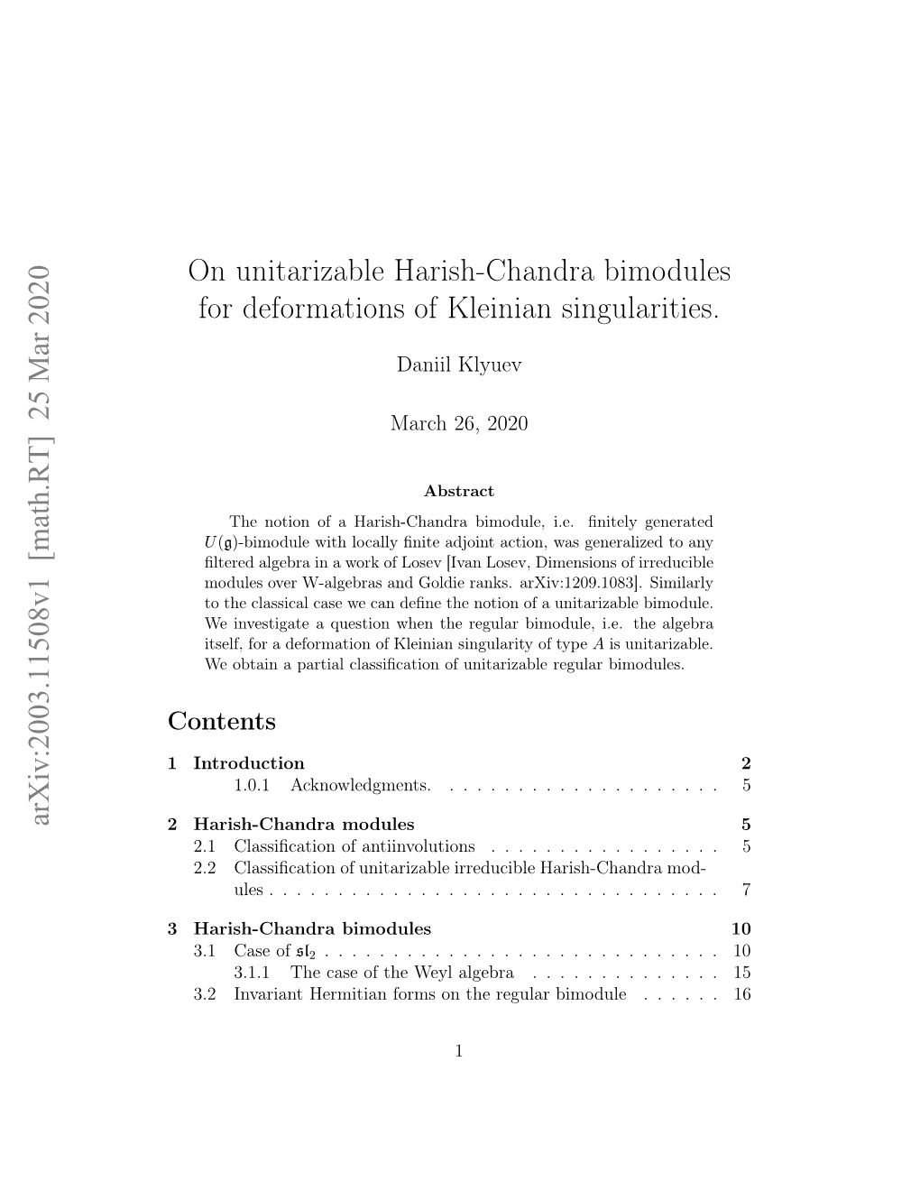 On Unitarizable Harish-Chandra Bimodules for Deformations Of