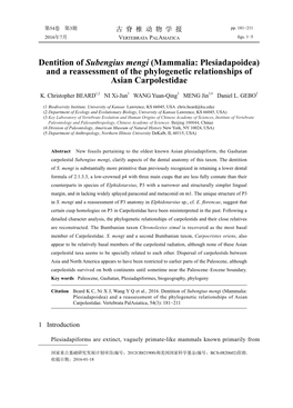 And a Reassessment of the Phylogenetic Relationships of Asian Carpolestidae