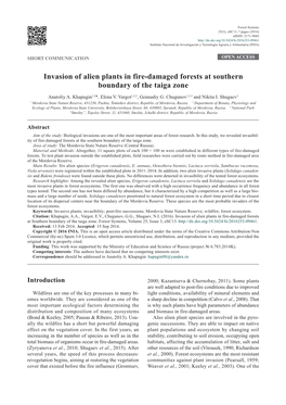 Invasion of Alien Plants in Fire-Damaged Forests at Southern Boundary of the Taiga Zone