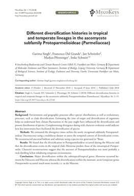 Different Diversification Histories in Tropical and Temperate Lineages in the Ascomycete Subfamily Protoparmelioideae (Parmeliaceae)