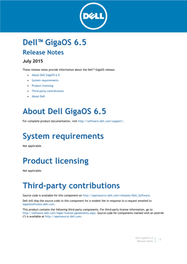 Dell™ Gigaos 6.5 Release Notes July 2015