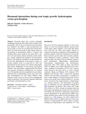 Hormonal Interactions During Root Tropic Growth: Hydrotropism Versus Gravitropism